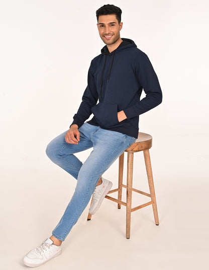 Stylofy Men Regular Fit Cotton Hoodies ( Navy Blue )