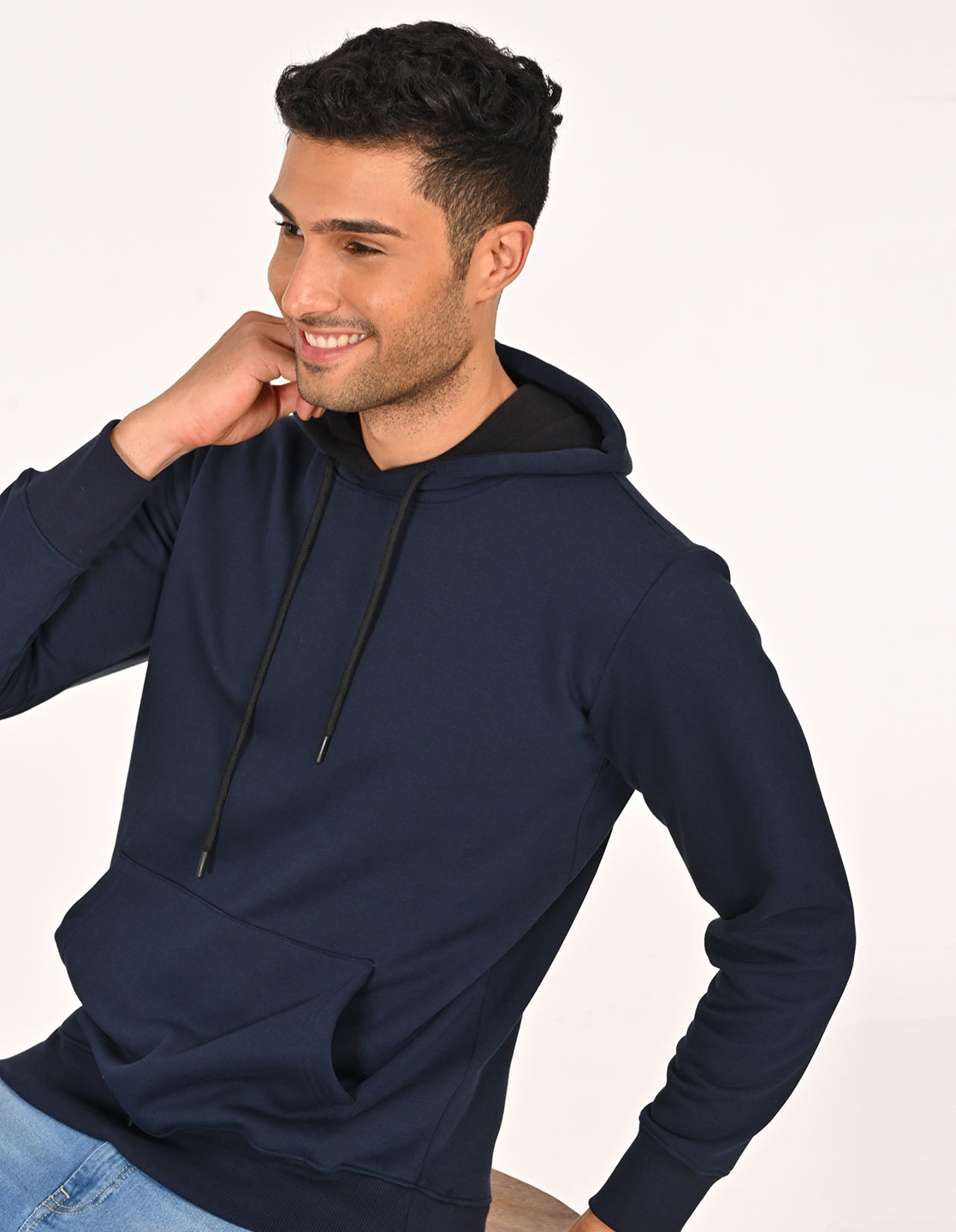 Stylofy Men Regular Fit Cotton Hoodies ( Navy Blue )