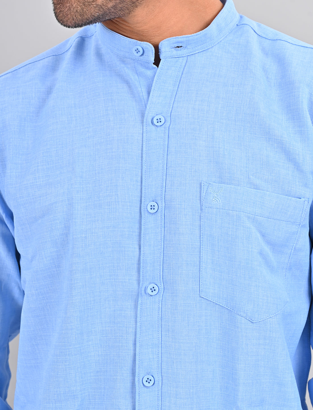 Stylofy Men Slim Fit Cotton Linen Long Sleeve Shirt Light Blue (TOM)