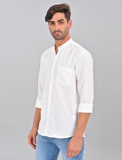 Stylofy Men Slim Fit Cotton Linen Long Sleeve Shirt White (TOM)