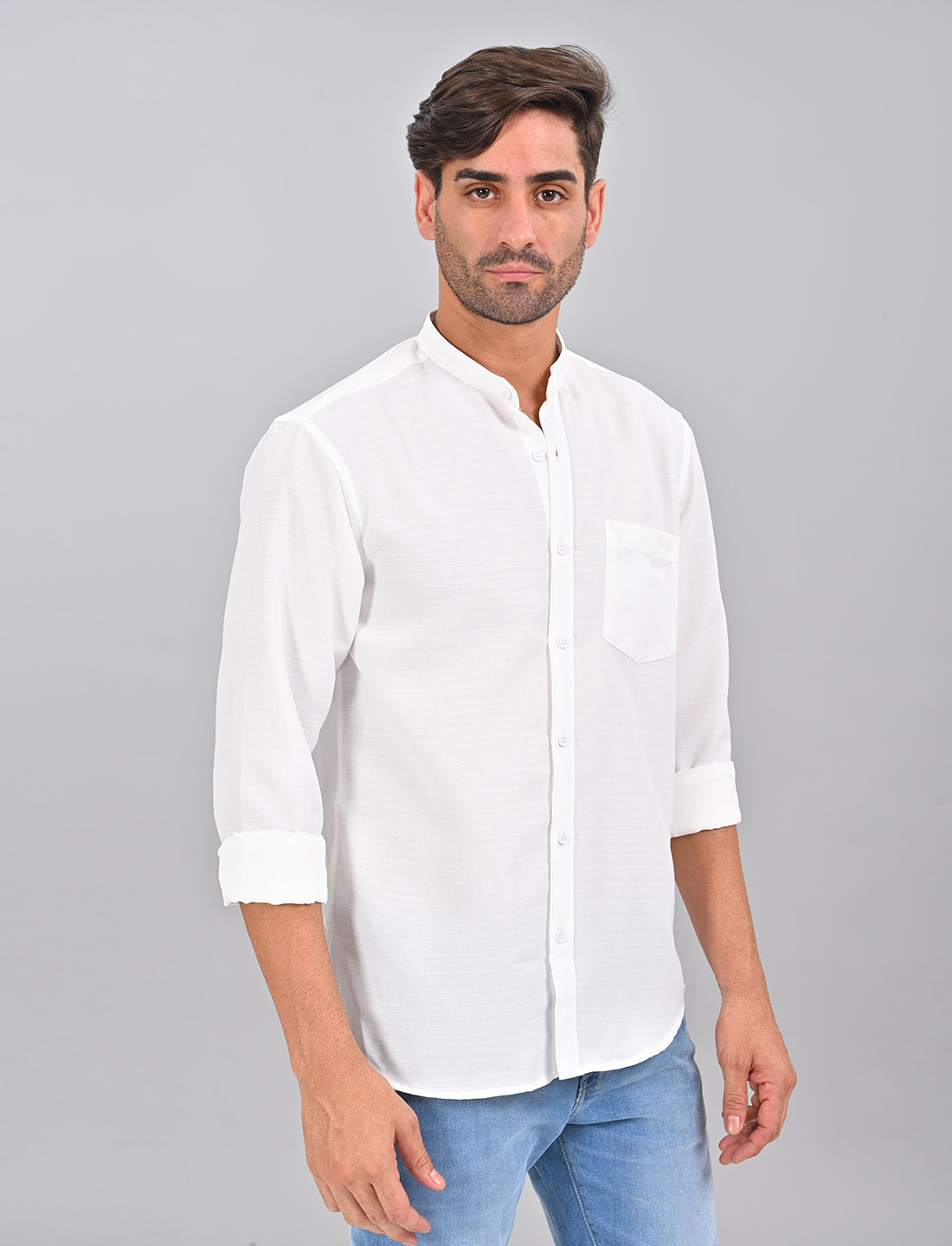 Stylofy Men Slim Fit Cotton Linen Long Sleeve Shirt White (TOM)