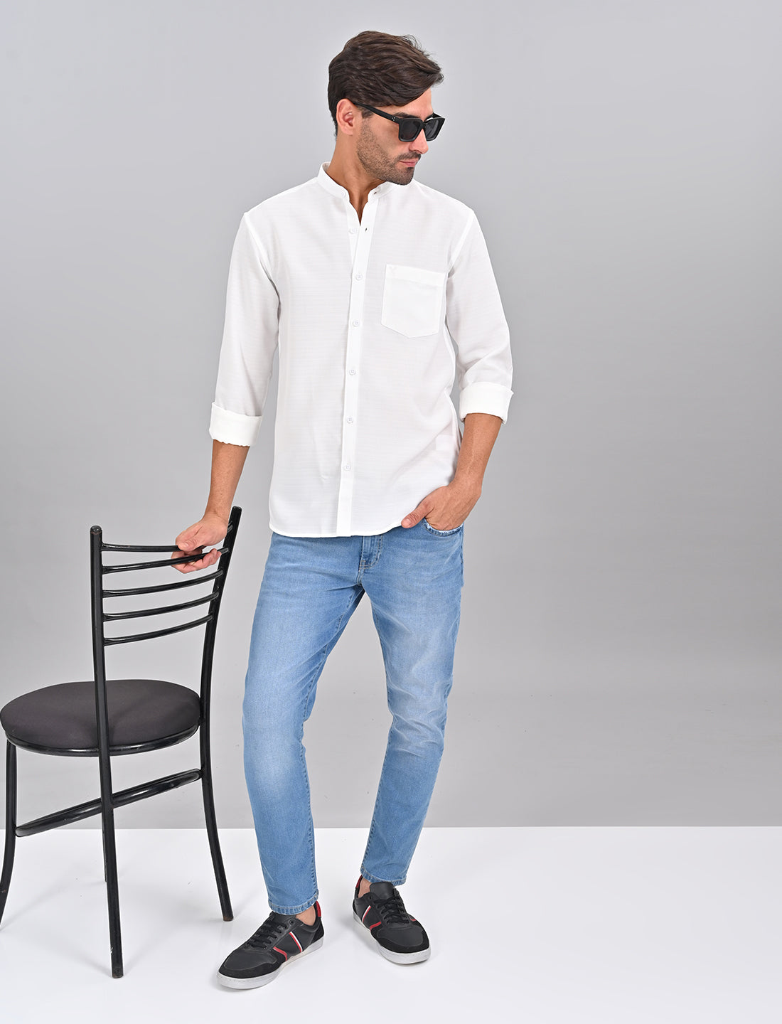 Stylofy Men Slim Fit Cotton Linen Long Sleeve Shirt White (TOM)