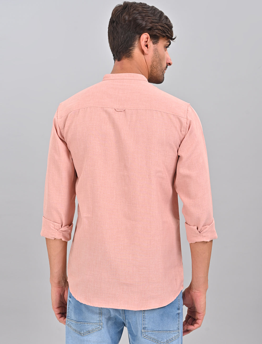 Stylofy Men Slim Fit Cotton Linen Long Sleeve Shirt Pink (TOM)