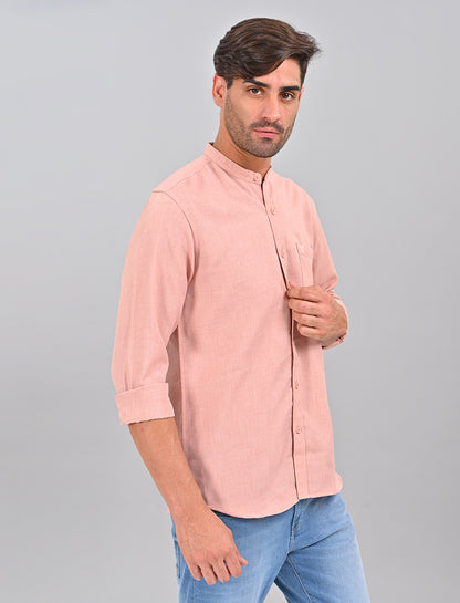 Stylofy Men Slim Fit Cotton Linen Long Sleeve Shirt Pink (TOM)