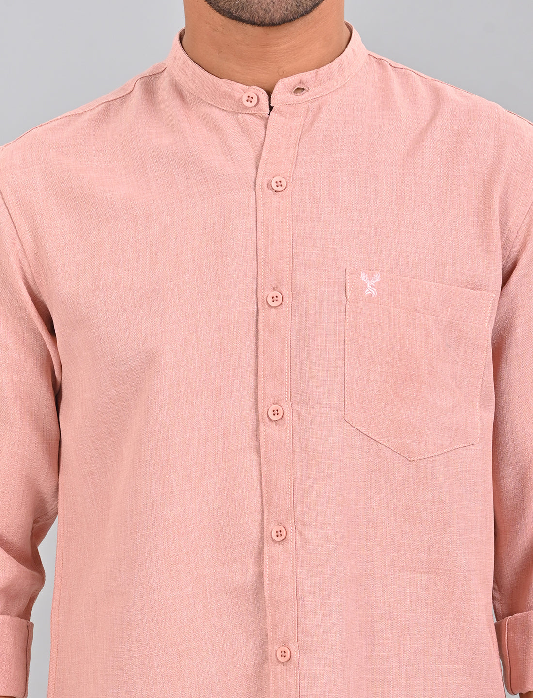 Stylofy Men Slim Fit Cotton Linen Long Sleeve Shirt Pink (TOM)