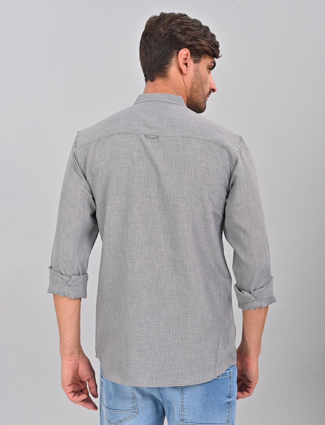 Stylofy Men Slim Fit Cotton Linen Long Sleeve Shirt Gray (TOM)