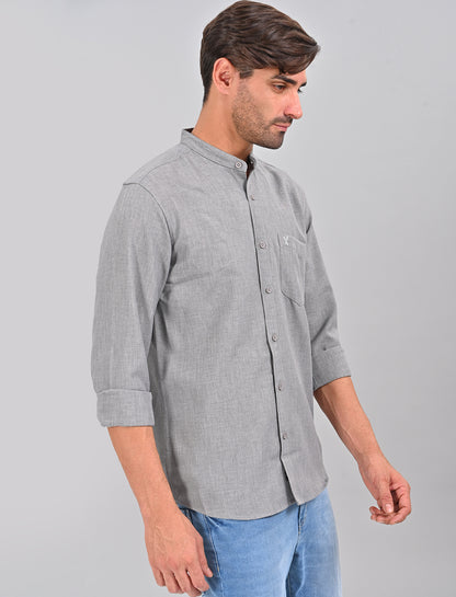 Stylofy Men Slim Fit Cotton Linen Long Sleeve Shirt Gray (TOM)