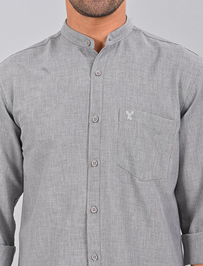 Stylofy Men Slim Fit Cotton Linen Long Sleeve Shirt Gray (TOM)