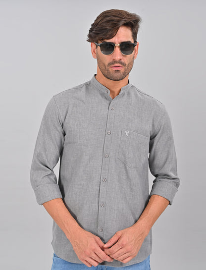 Stylofy Men Slim Fit Cotton Linen Long Sleeve Shirt Gray (TOM)