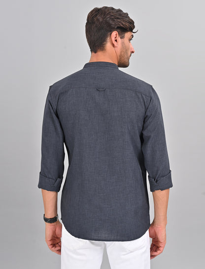 Stylofy Men Slim Fit Cotton Linen Long Sleeve Shirt Dark Gray (TOM)